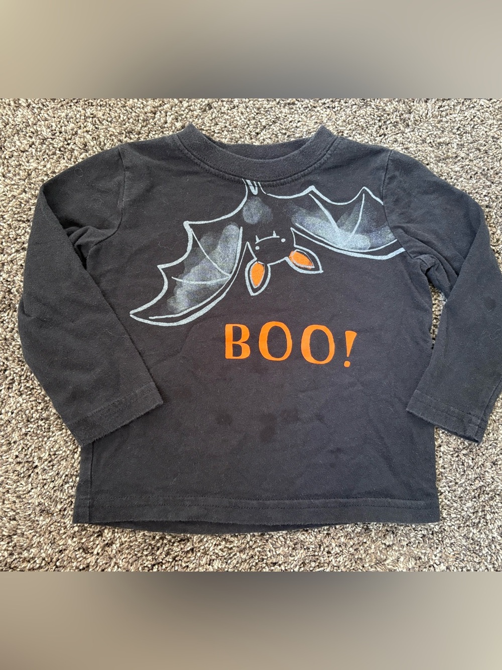Carter's Black Long-Sleeve 'BOO!' Bat Graphic Tee